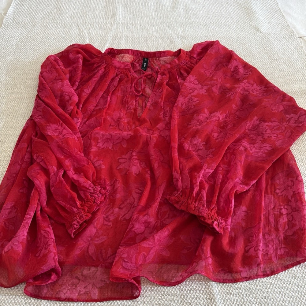 MNG Mango Women's Plus Multicolor Long Sleeve Pull Over Sheer Blouse Top 1XL - Picture 5 of 15